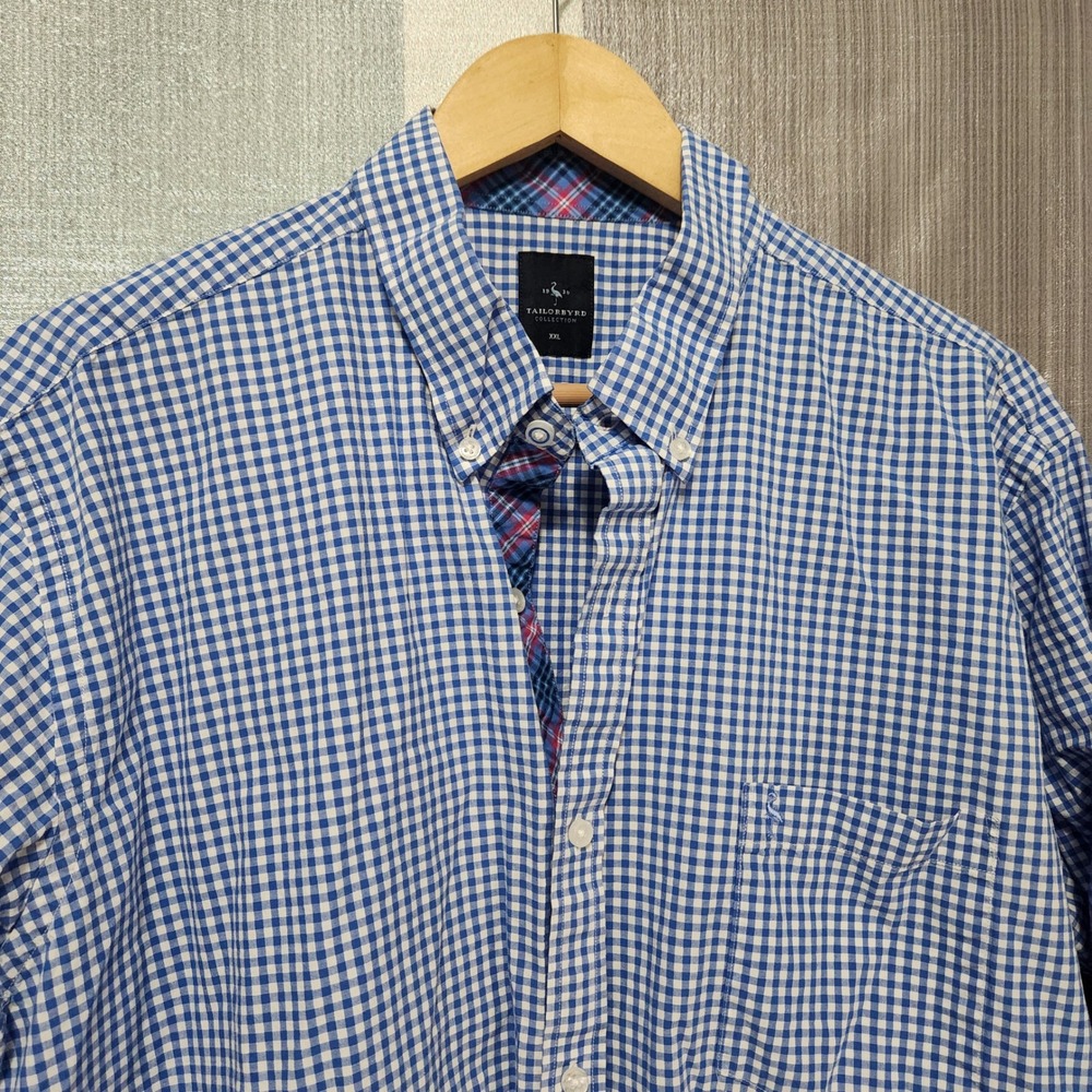 Tailorbyrd Collection Mens XXL Blue Gingham Button Down Shirt Flip Cuff Flamingo